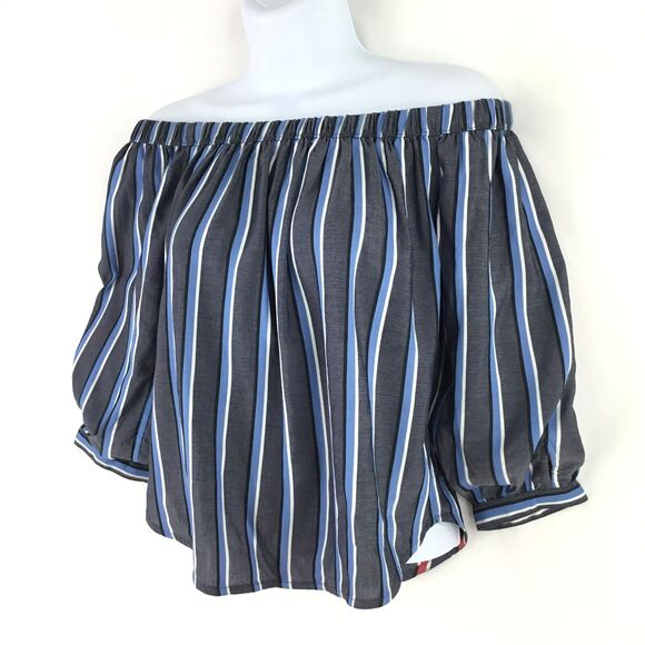 Express Reversible Top Women XS Red White Blue Stripe Off the Shoulder Patriotic - Picture 2 of 13